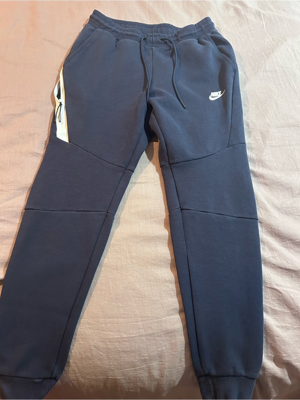 Nike Men's Navy Blue Fleece Jogger Pants with White Accents